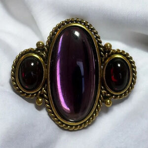 Vintage YSL YVES SAINT LAURENT Resin/Glass Cabochon Brooch w Braided Rope Metal